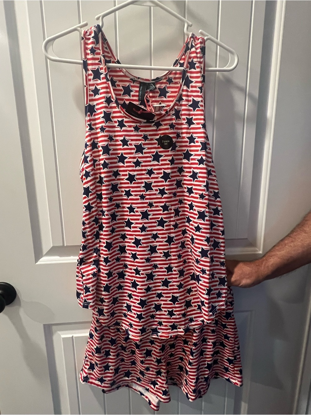 Cynthia Rowley Sleeveless Red, White & Blue Star Print Pajamas Set. Size L. NWT